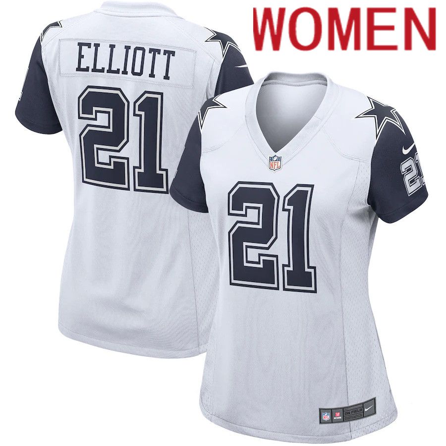 Women Dallas Cowboys #21 Ezekiel Elliott Nike White Alternate Game NFL Jersey->women nfl jersey->Women Jersey